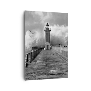 Cuadro sobre lienzo - Impresión de Imagen - Un faro rodeado de olas durante una tormenta. - 70x100cm - Audaz - Decoración de pared moderna para salón y dormitorio ARTTOR