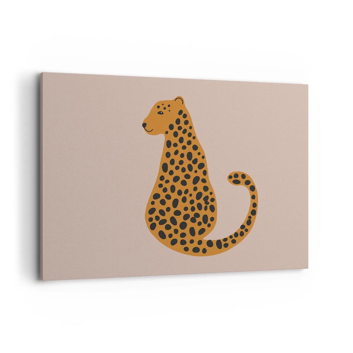 Cuadro sobre lienzo - Impresión de Imagen - Un dibujo minimalista de una pantera sobre un fondo beige. - 100x70cm - El estampado de leopardo está de moda - Decoración de pared moderna para salón y dormitorio ARTTOR