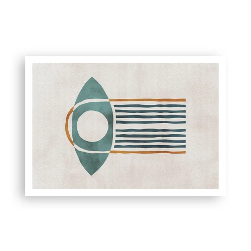 Póster - Patrón geométrico en tonos verdes y naranjas. - 100x70cm - Signos y rituales - Decoración de pared moderna para salón y dormitorio ARTTOR
