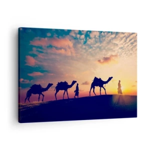 Cuadro sobre lienzo - Impresión de Imagen - Una caravana de camellos vagando por el desierto al atardecer - 70x50cm - El misterioso espíritu de Oriente - Decoración de pared moderna para salón y dormitorio ARTTOR