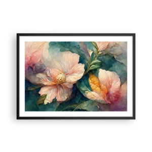 Póster en marco negro - Delicadas flores en colores pastel. - 70x50cm - La sutileza misma - Decoración de pared moderna para salón y dormitorio ARTTOR