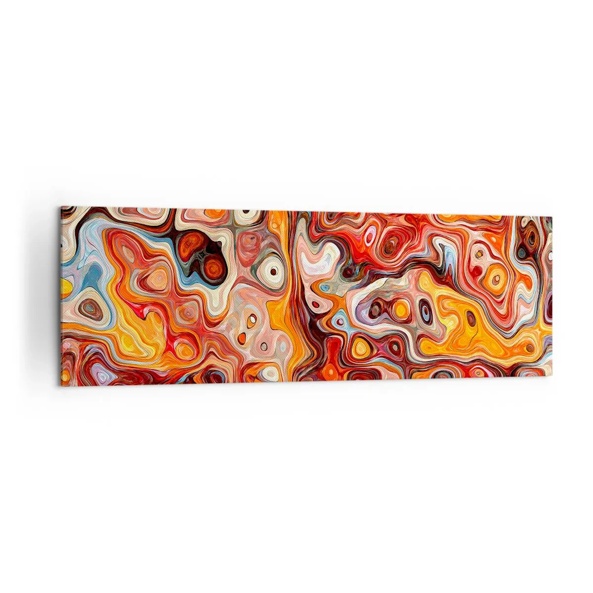 Cuadro sobre lienzo - Impresión de Imagen - Una composición abstracta en tonos cálidos de rojo, naranja y amarillo. - 160x50cm - Si las nueces se derritieran en la miel - Decoración de pared moderna para salón y dormitorio ARTTOR