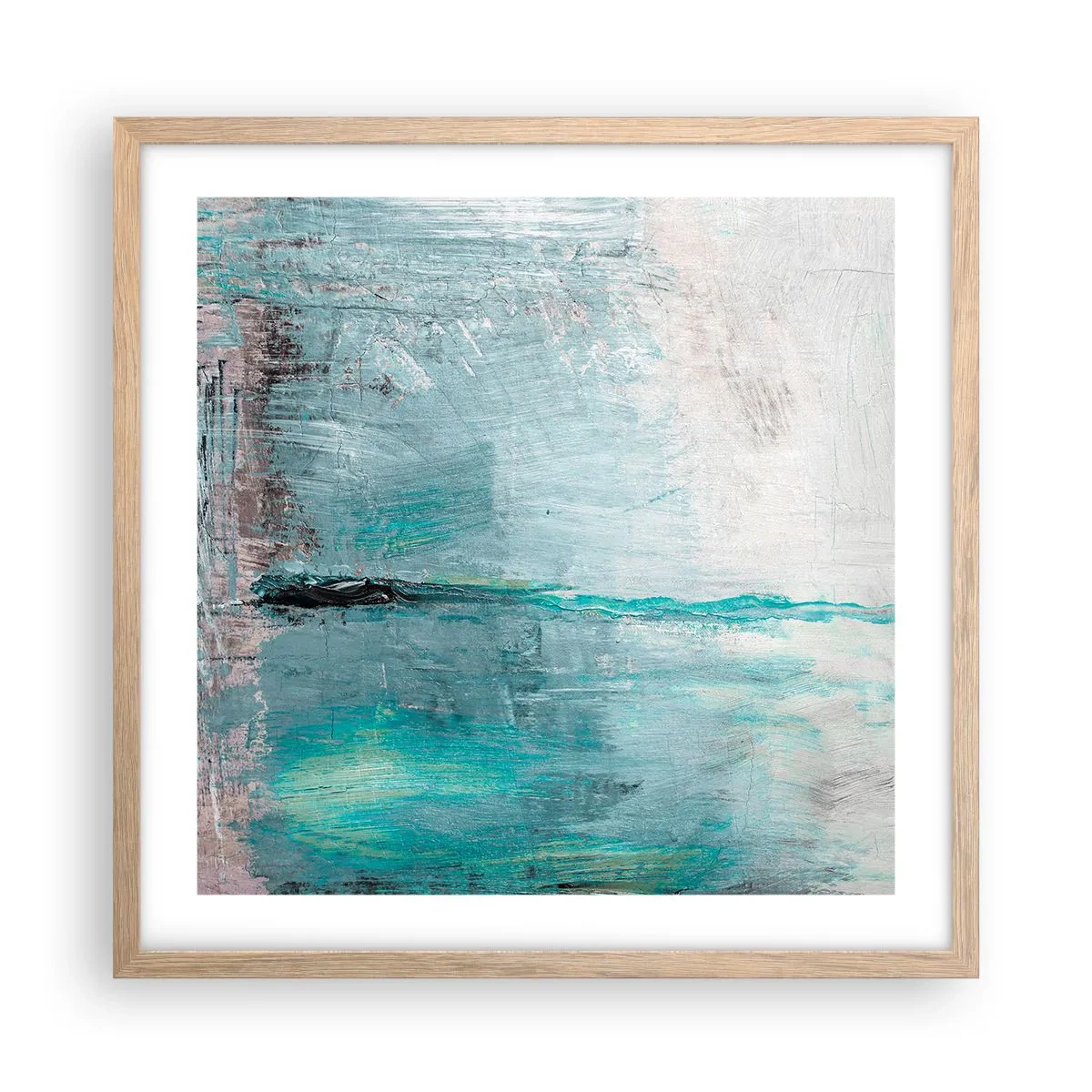 Póster en marco roble claro - Horizontalmente sobre el azul - 50x50 cm