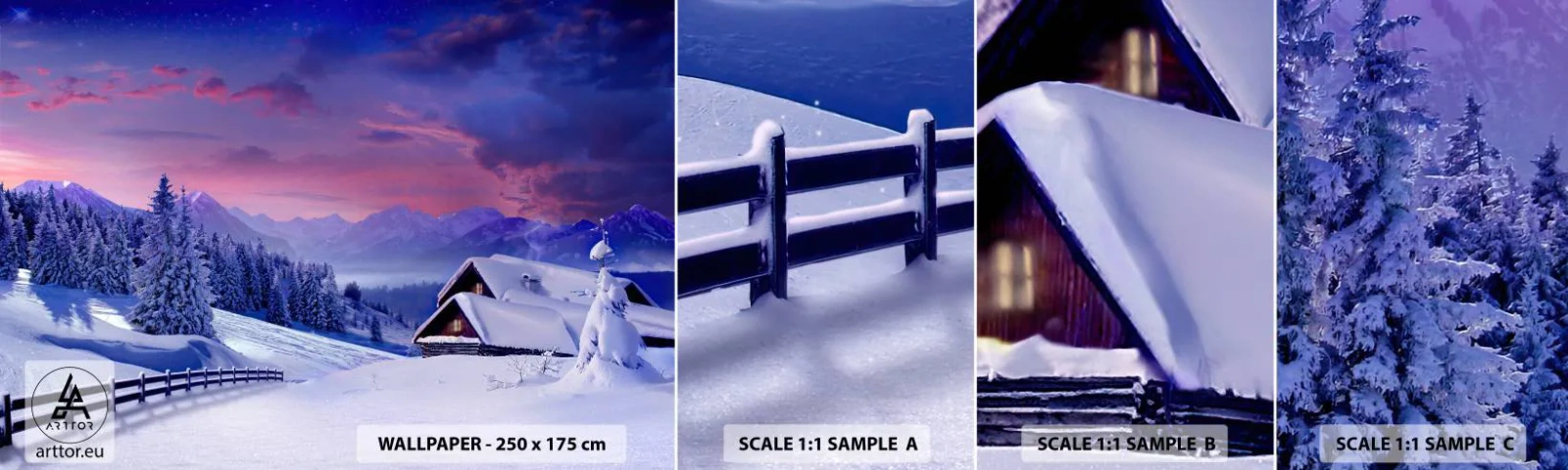 Muestra De Fotomural Standard Eco - Noche de silencio - Paisaje, Invierno, Alpes - 100x30 cm