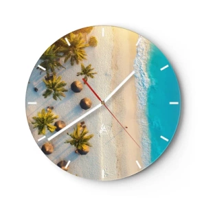 Reloj de pared - Reloj de vidrio - Vista superior de la playa con palmeras y mar turquesa. - 30x30cm - Bienvenidos al paraíso - Decoración de pared moderna para salón, cocina y dormitorio ARTTOR