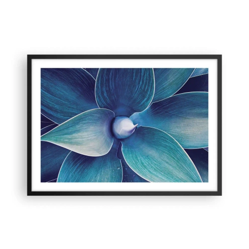 Póster en marco negro - Primer plano de una flor abstracta en tonos azules. - 70x50cm - Azul del cielo - Decoración de pared moderna para salón y dormitorio ARTTOR