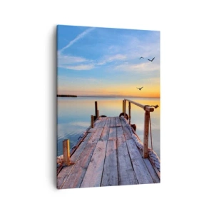 Cuadro sobre lienzo - Impresión de Imagen - Muelle de madera al atardecer en un lago tranquilo - 50x70cm - Caminando hacia el sol - Decoración de pared moderna para salón y dormitorio ARTTOR