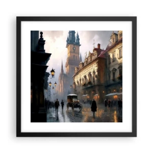 Póster en marco negro - La magia de una noche de Praga - 40x40 cm