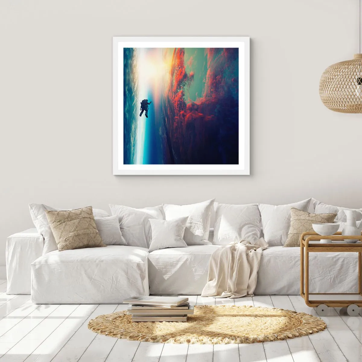 Póster en marco blanco - Enfrentarse al universo - 50x50 cm