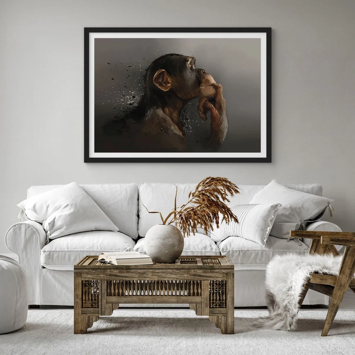 Póster en marco negro - La evolución del pensador - 50x40 cm