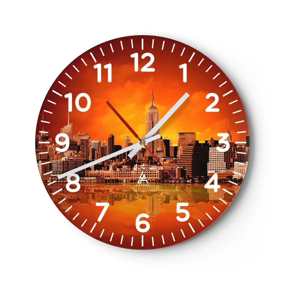 Reloj de pared - Reloj de vidrio - Un panorama de la ciudad en amarillo y marrón - 40x40 cm