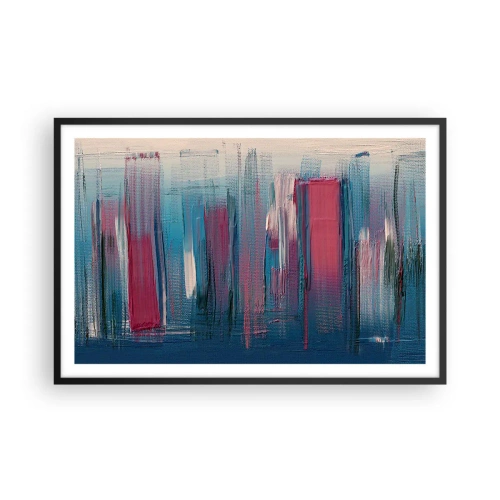 Póster en marco negro - Composición vertical en azul y rojo - 91x61 cm