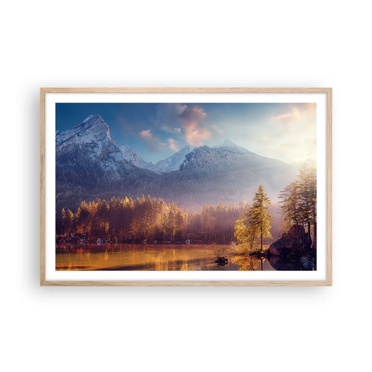 Póster en marco roble claro - Entre las montañas y los valles - 91x61 cm