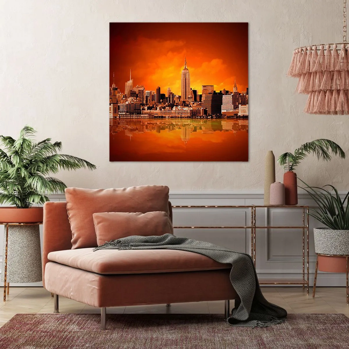 Cuadro sobre lienzo - Impresión de Imagen - Un panorama de la ciudad en amarillo y marrón - 50x50 cm