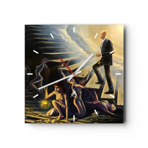 Reloj de pared - Reloj de vidrio - Una escena simbólica del camino hacia la luz a través de una escalera destartalada. - 30x30cm - Dantesco viaje hacia la luz - Decoración de pared moderna para salón y dormitorio ARTTOR
