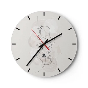 Reloj de pared - Reloj de vidrio - Un gráfico minimalista de dos caras entrelazadas en estilo de arte lineal. - 30x30cm - En un abrazo - Decoración de pared moderna para salón, cocina y dormitorio ARTTOR