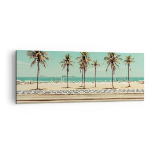 Cuadro sobre lienzo - Impresión de Imagen - Palmeras en la playa con vistas al mar y al cielo azul. - 140x50cm - En la playa - Decoración de pared moderna para salón y dormitorio ARTTOR