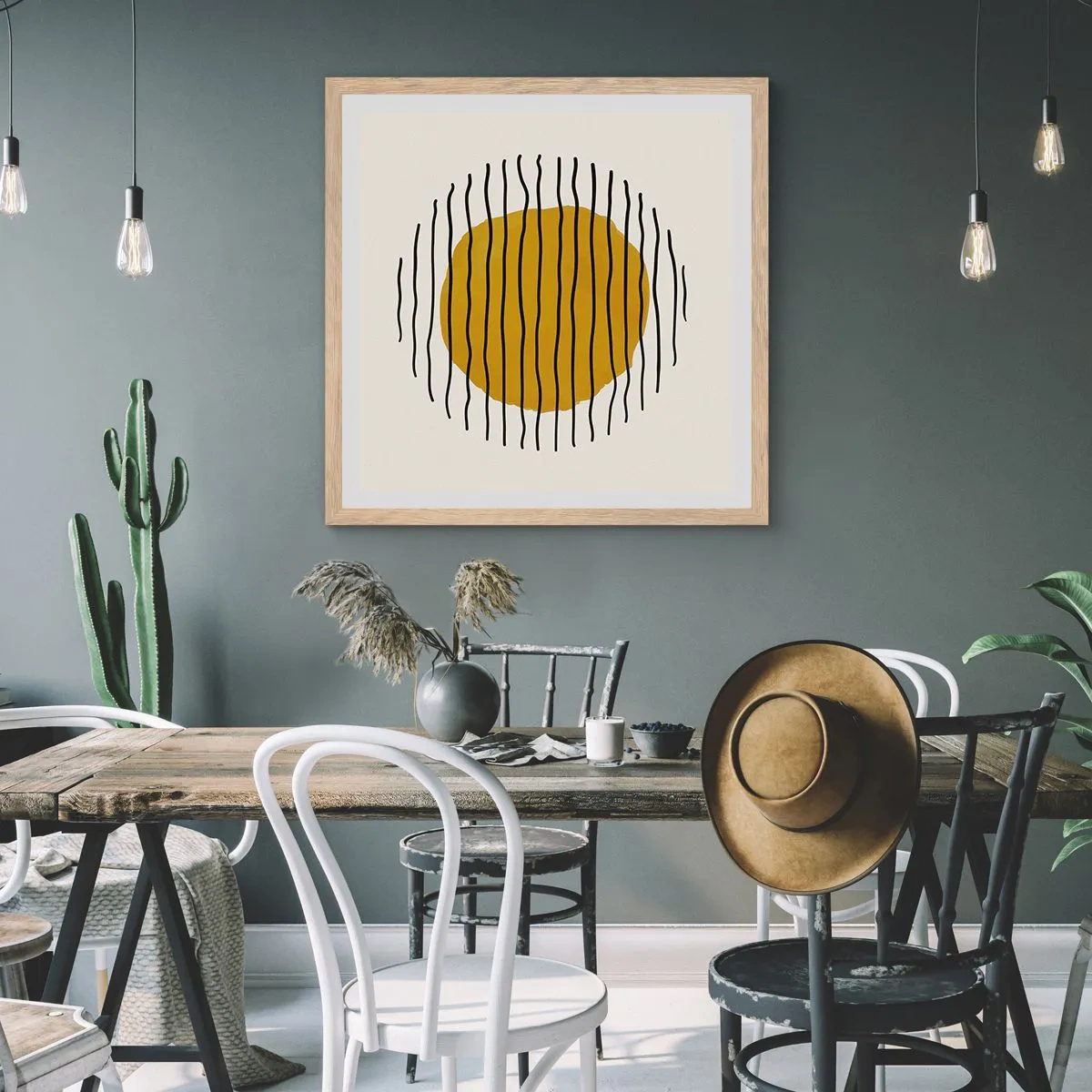 Póster en marco roble claro - Abstracción cálida - 30x30 cm