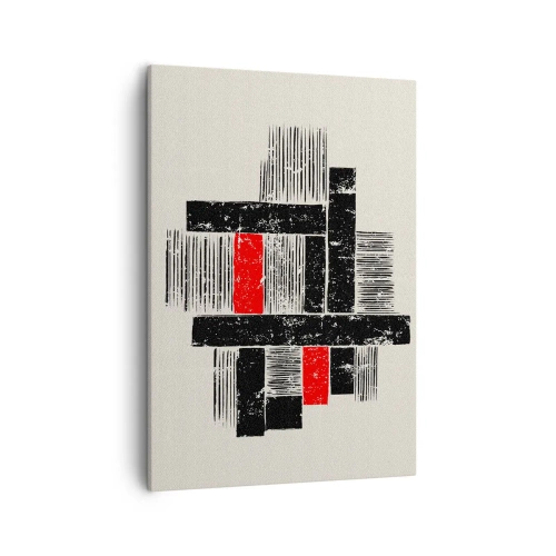 Cuadro sobre lienzo - Impresión de Imagen - Composición geométrica abstracta en negro y rojo. - 50x70cm - Rojo y negro - Decoración de pared moderna para salón y dormitorio ARTTOR
