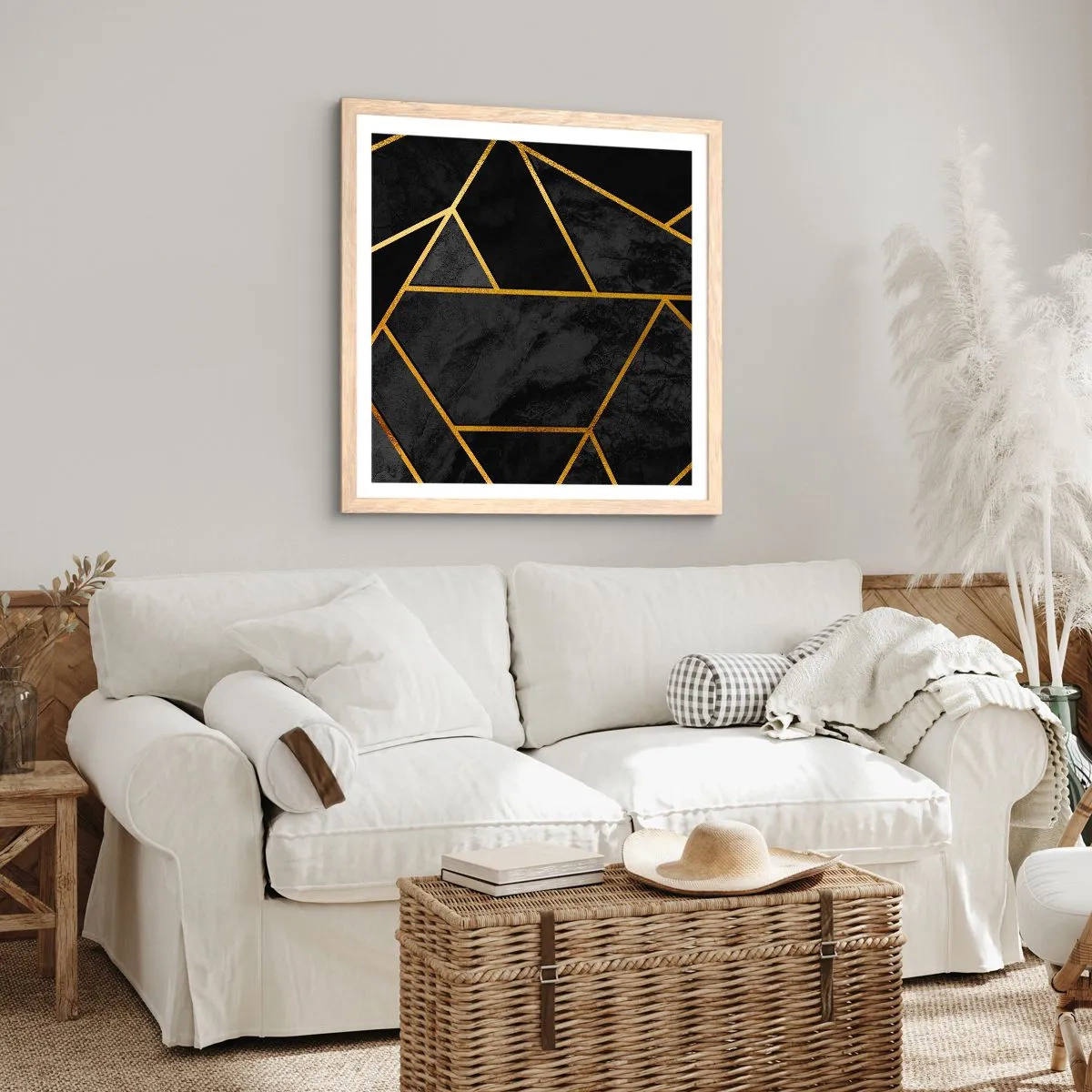 Póster en marco roble claro - Oscuridad y brillo - 40x40 cm