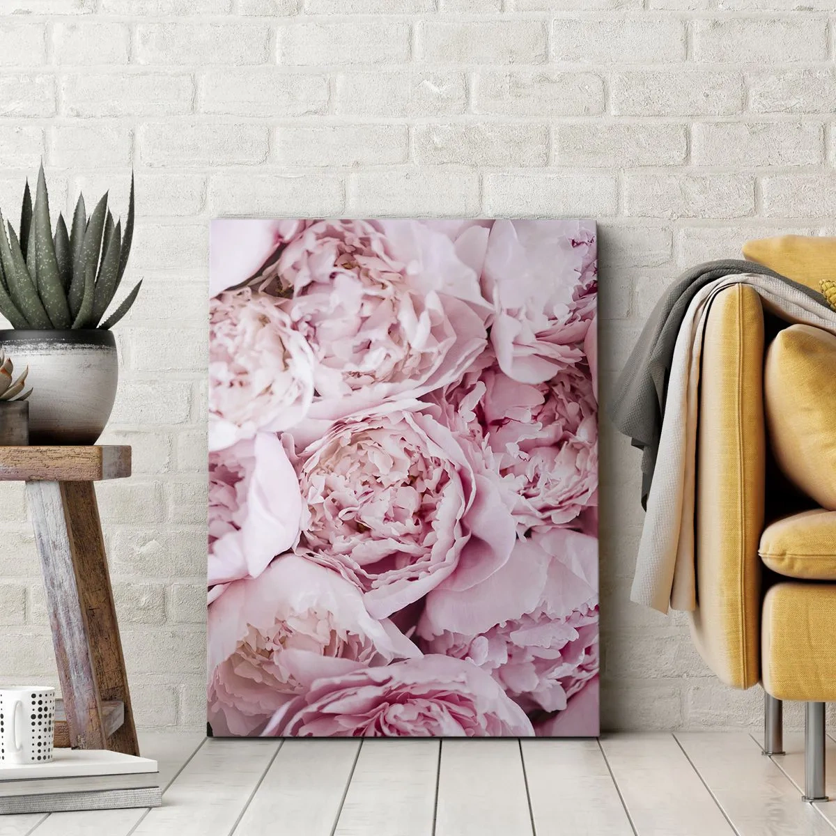 Cuadro sobre lienzo - Impresión de Imagen - Un primer plano de un ramo de peonías rosas. - 50x70cm - Cálido y fragante - Decoración de pared moderna para salón y dormitorio ARTTOR