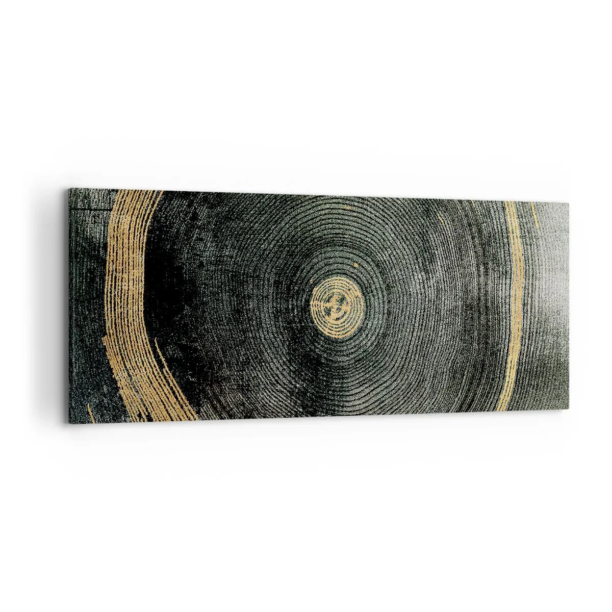 Cuadro sobre lienzo - Impresión de Imagen - Círculos concéntricos con acentos dorados. - 120x50cm - Cambio y perpetuidad - Decoración de pared moderna para salón y dormitorio ARTTOR