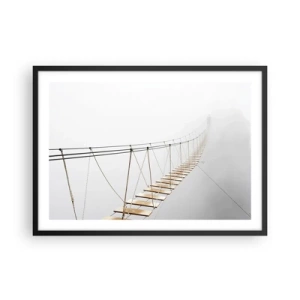 Póster en marco negro - Un puente colgante en la niebla desde una perspectiva minimalista - 70x50cm - ¿Adónde le llevará? - Decoración de pared moderna para salón y dormitorio ARTTOR