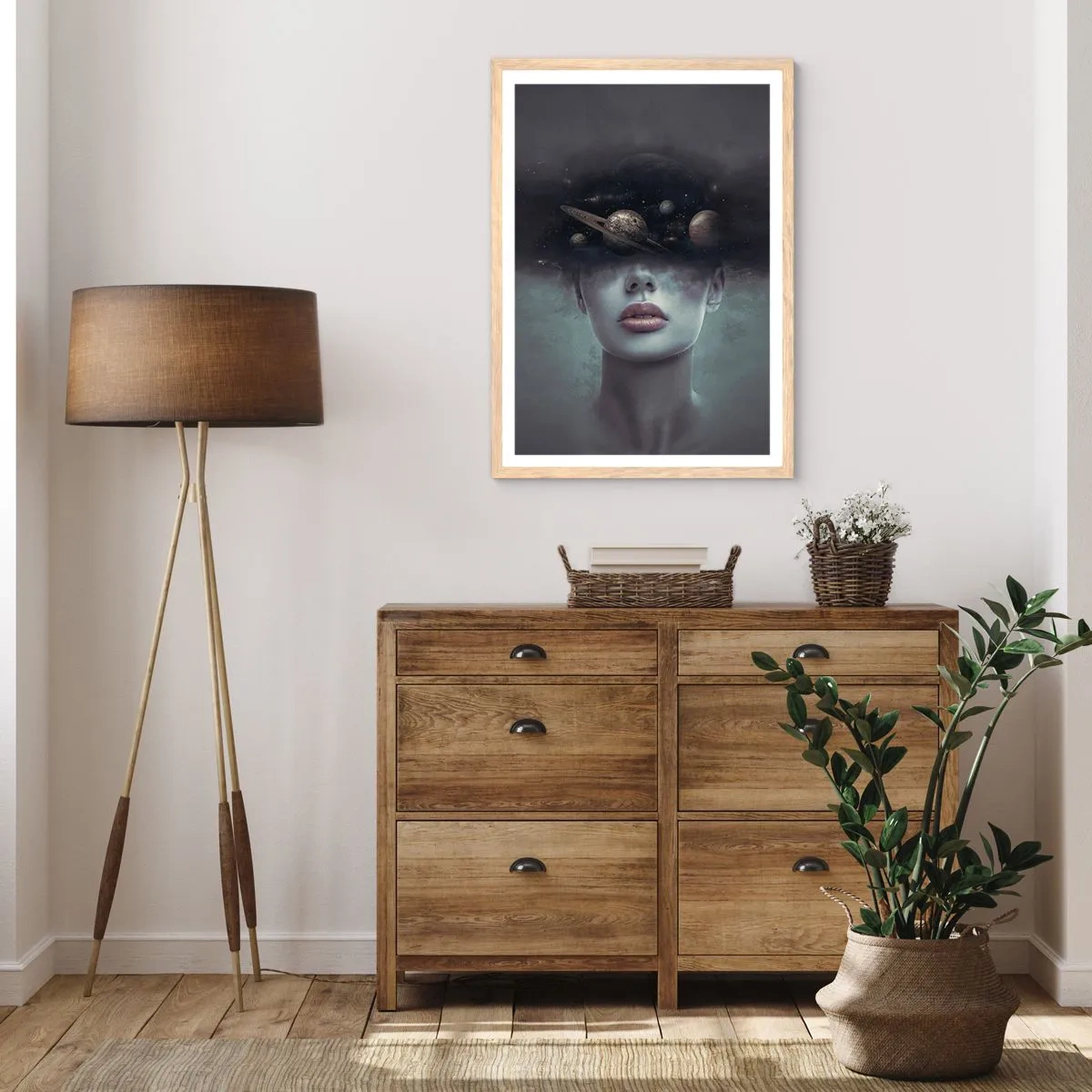 Póster en marco roble claro - Y los planetas sienten... - 50x70 cm