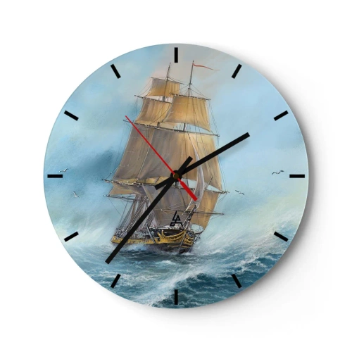Reloj de pared - Reloj de vidrio - Un velero en un mar tempestuoso en un entorno dinámico. - 30x30cm - Surcando las olas - Decoración de pared moderna para salón, cocina y dormitorio ARTTOR