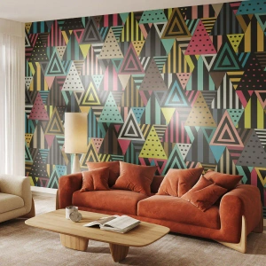 Fotomural Premium Canvas - Patrón geométrico colorido con triángulos y líneas. - 100x70cm - A ritmo de triángulo - Decoración de pared moderna para salón y dormitorio ARTTOR