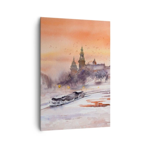 Cuadro sobre lienzo - Impresión de Imagen - Puesta de sol sobre el castillo en un paisaje invernal - 70x100cm - Atardecer real - Decoración de pared moderna para salón y dormitorio ARTTOR