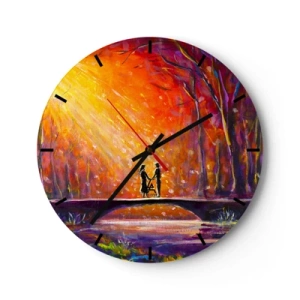 Reloj de pared - Reloj de vidrio - Atardecer colorido sobre un puente en el bosque - 30x30cm - El cielo también los ama - Decoración de pared moderna para salón, cocina y dormitorio ARTTOR