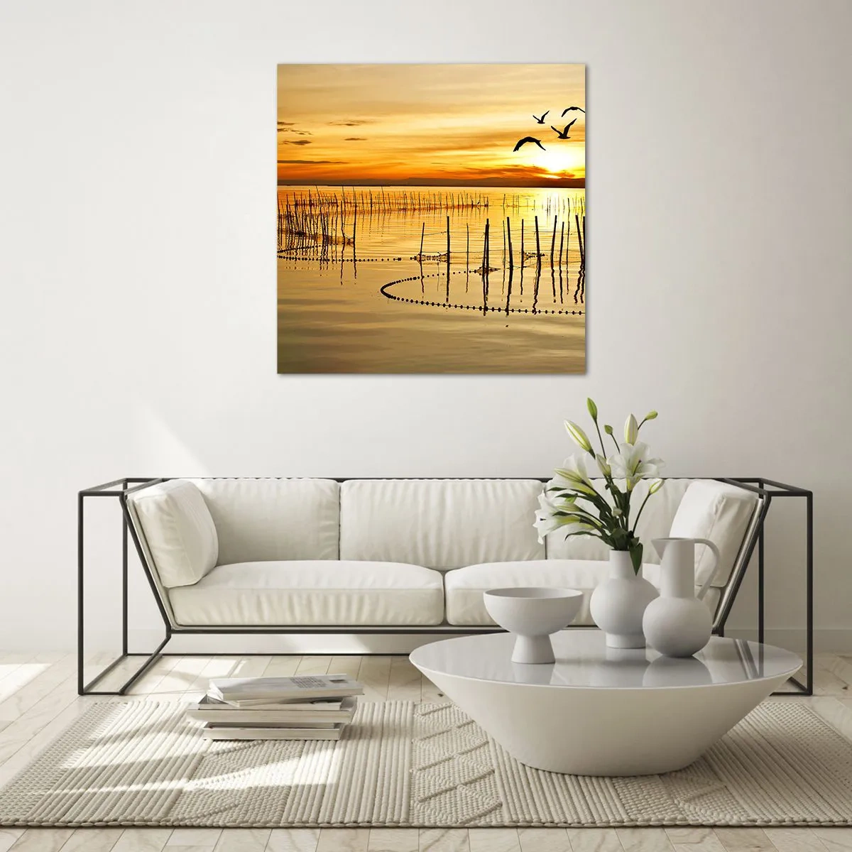 Cuadro sobre vidrio - Impresiones sobre Vidrio - Horizonte naranja - 40x40 cm