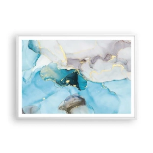 Póster en marco blanco - Un estudio del encuentro entre el gris y el turquesa - 100x70 cm