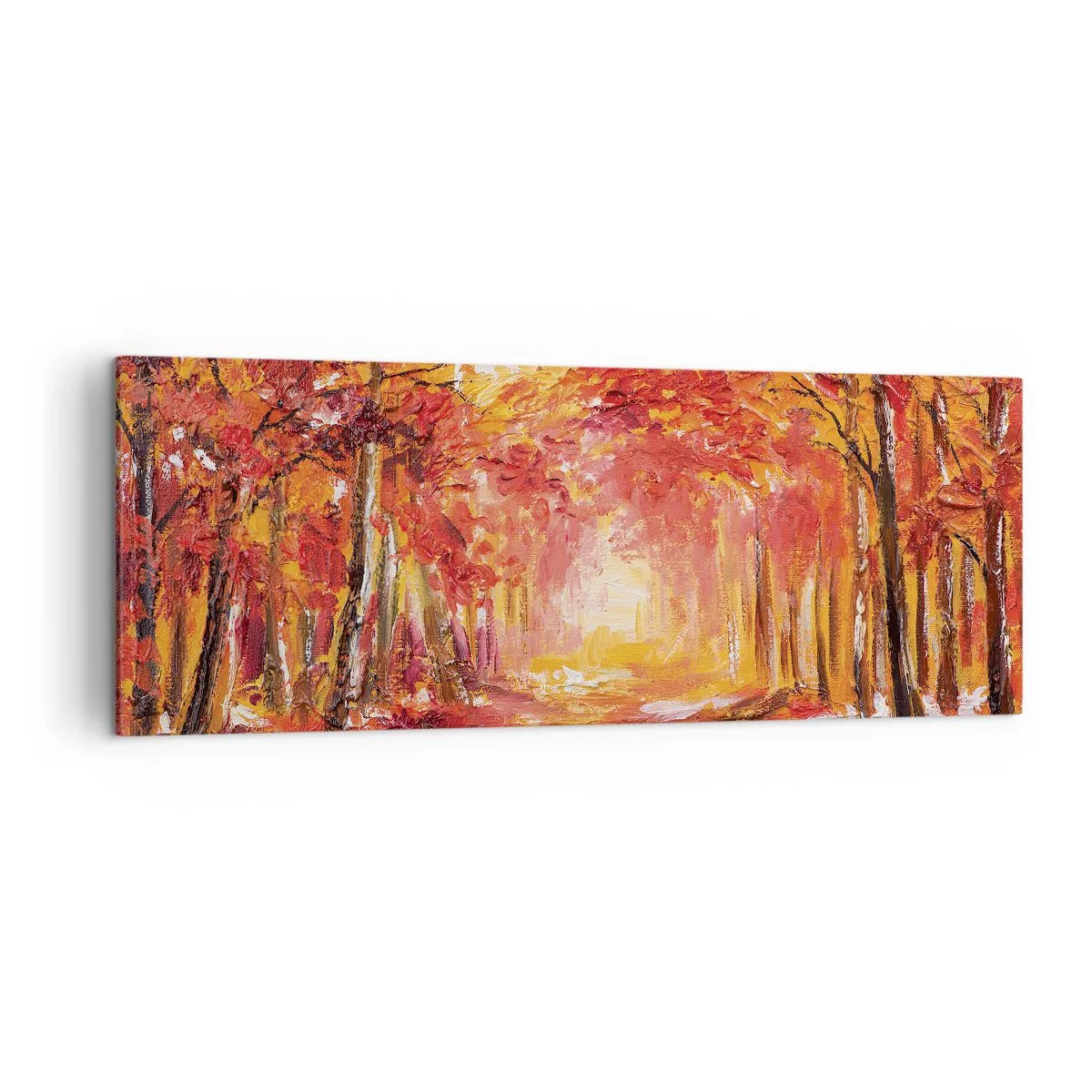 Cuadro sobre lienzo - Impresión de Imagen - Bosque otoñal en tonos cobre y dorado. - 140x50cm - Bosque de cobre - Decoración de pared moderna para salón y dormitorio ARTTOR