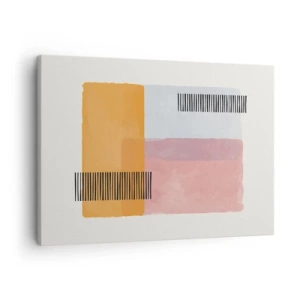 Cuadro sobre lienzo - Impresión de Imagen - Geometría en colores pastel con líneas sobre fondo claro. - 70x50cm - La rectitud - Decoración de pared moderna para salón y dormitorio ARTTOR