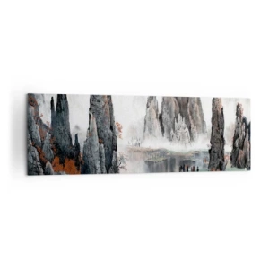 Cuadro sobre lienzo - Impresión de Imagen - Rocas y árboles pintorescos en el brumoso paisaje chino - 160x50cm - Poderosos guardianes - Decoración de pared moderna para salón y dormitorio ARTTOR