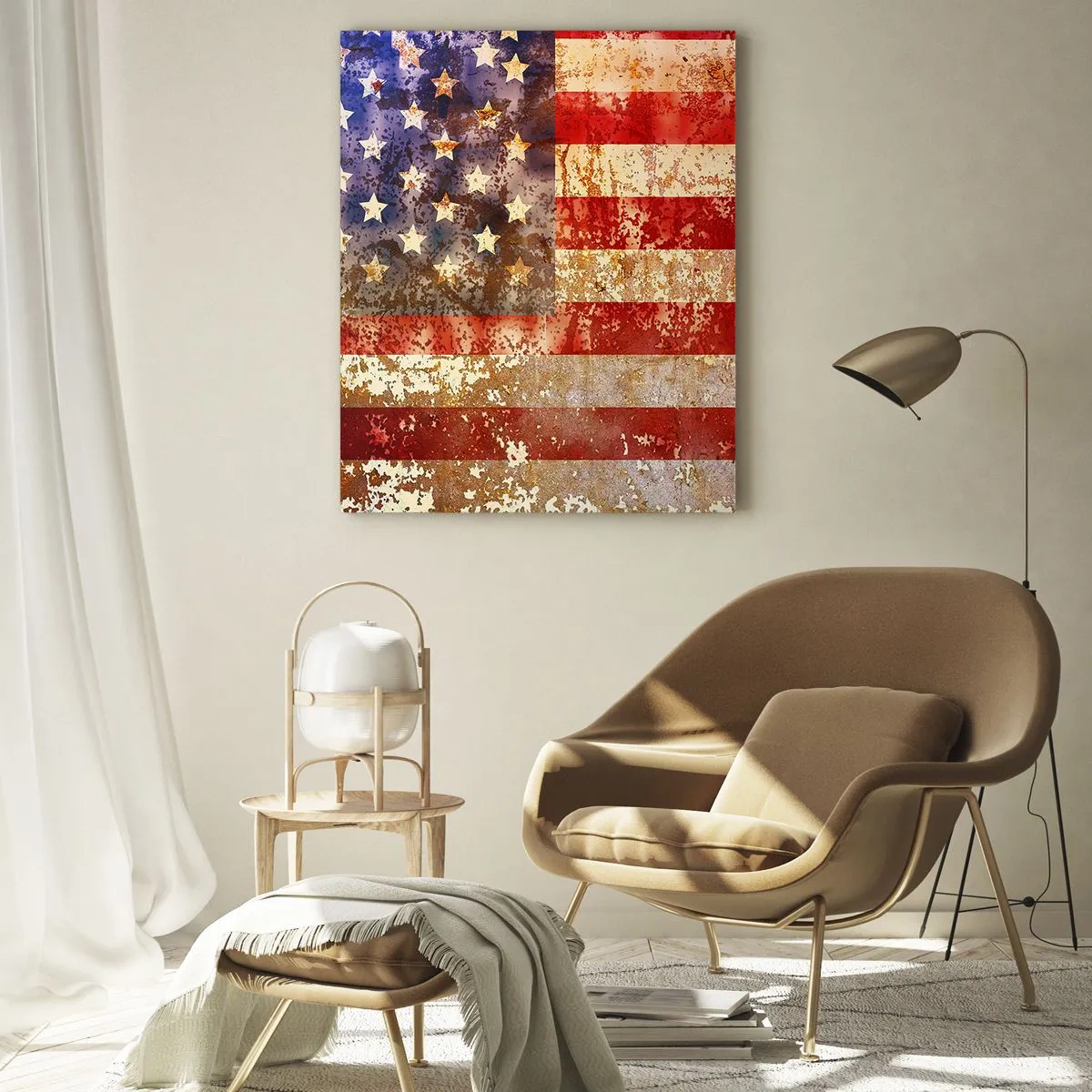 Cuadro sobre vidrio - Impresiones sobre Vidrio - Bandera estadounidense oxidada - 50x70cm - La gloria no pasa - Decoración de pared moderna para salón y dormitorio ARTTOR
