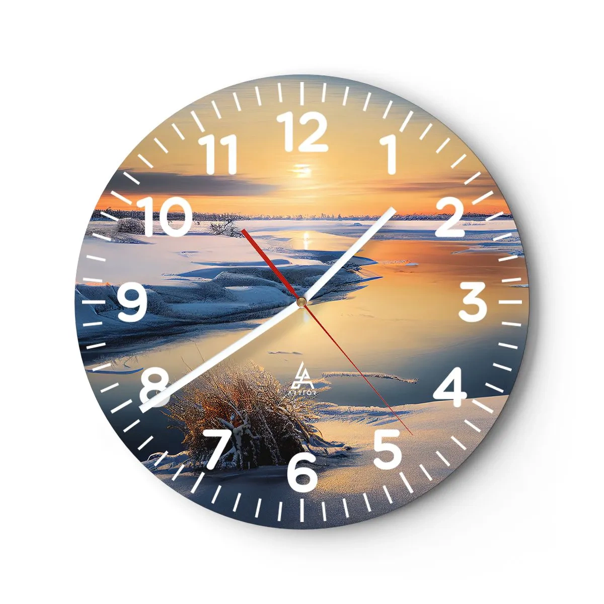 Reloj de pared - Reloj de vidrio - Atardecer de invierno - 30x30 cm