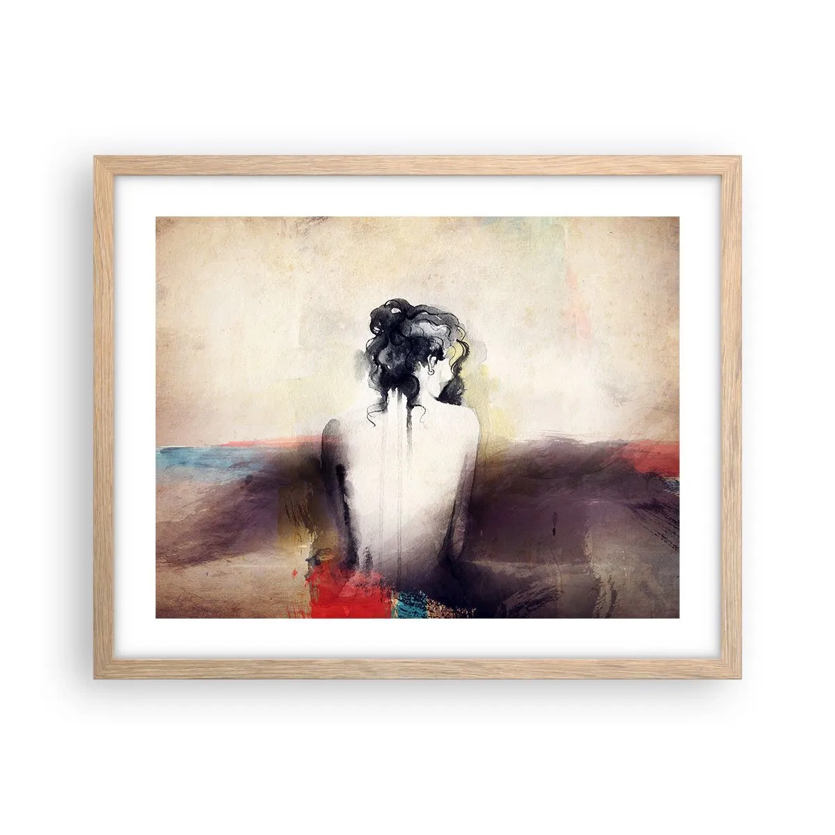 Póster en marco roble claro - Líneas suaves, formas ovaladas - 50x40 cm