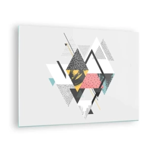 Cuadro sobre vidrio - Impresiones sobre Vidrio - Composición geométrica abstracta con triángulos y rombos. - 70x50cm - Una variación del triángulo y el rombo - Decoración de pared moderna para salón y dormitorio ARTTOR