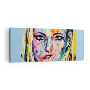 Cuadro sobre lienzo - Impresión de Imagen - Retrato colorido de una mujer en estilo abstracto. - 120x50cm - Mírala a los ojos - Decoración de pared moderna para salón y dormitorio ARTTOR