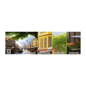 Muestra de fotomural Premium Canvas - Paisaje urbano holandés - Pueblo Viejo, Barcos, Canal - 100x30 cm