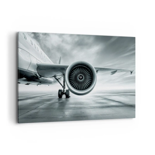 Cuadro sobre lienzo - Impresión de Imagen - El motor a reacción de un avión en la pista - 100x70cm - Hay poder - Decoración de pared moderna para salón y dormitorio ARTTOR