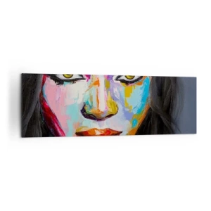 Cuadro sobre lienzo - Impresión de Imagen - Un retrato colorido de una mujer con una mirada intensa. - 160x50cm - Mirada penetrante - Decoración de pared moderna para salón y dormitorio ARTTOR