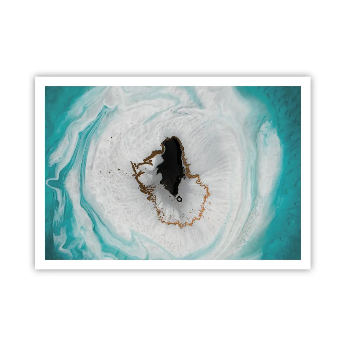 Póster - Motivo de geoda abstracta en tonos turquesa, blanco y dorado. - 100x70cm - Para acceder al interior - Decoración de pared moderna para salón y dormitorio ARTTOR