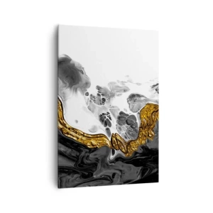 Cuadro sobre lienzo - Impresión de Imagen - Una composición abstracta con acentos dorados y negros. - 70x100cm - Composición orgánica - Decoración de pared moderna para salón y dormitorio ARTTOR