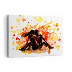 Cuadro sobre lienzo - Impresión de Imagen - Una romántica pintura de acuarela de dos personas en colores cálidos. - 120x80cm - Momento romántico - Decoración de pared moderna para salón y dormitorio ARTTOR