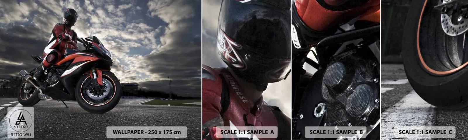 Muestra De Fotomural Standard Eco - Motorista oscuro - Automotor, Moto, Carrera - 100x30 cm