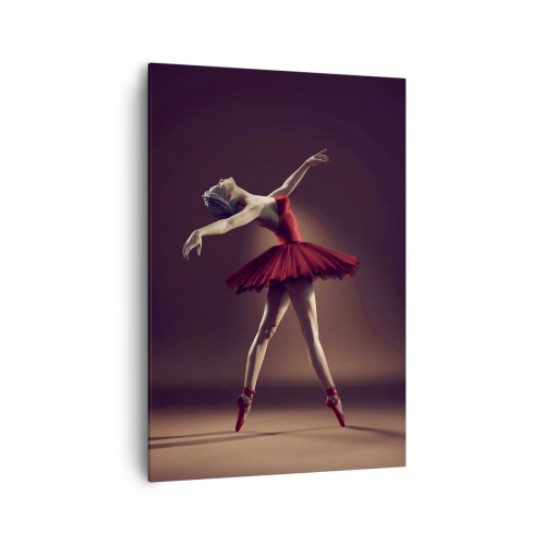 Cuadro sobre lienzo - Impresión de Imagen - Una bailarina de ballet con un vestido rojo frente a un escenario de fondo. - 70x100cm - Primera bailarina - Decoración de pared moderna para salón y dormitorio ARTTOR